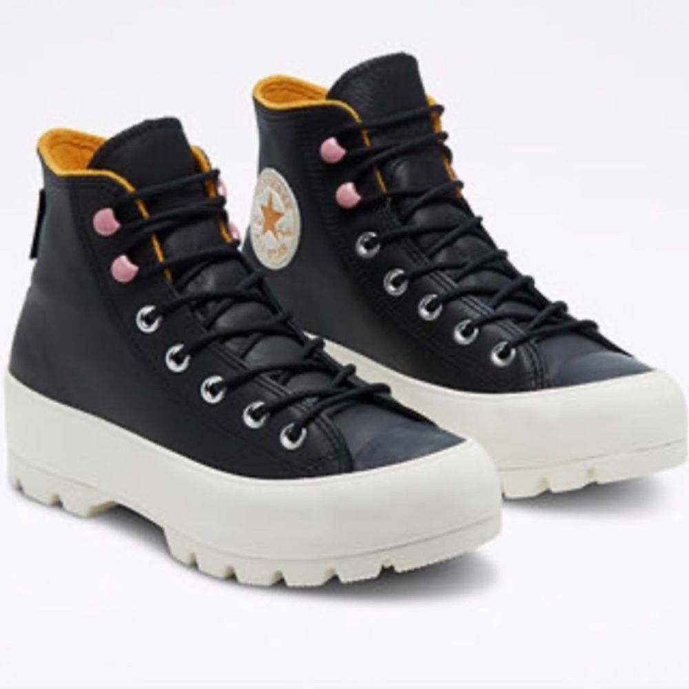Converse leather lugged platform high tops